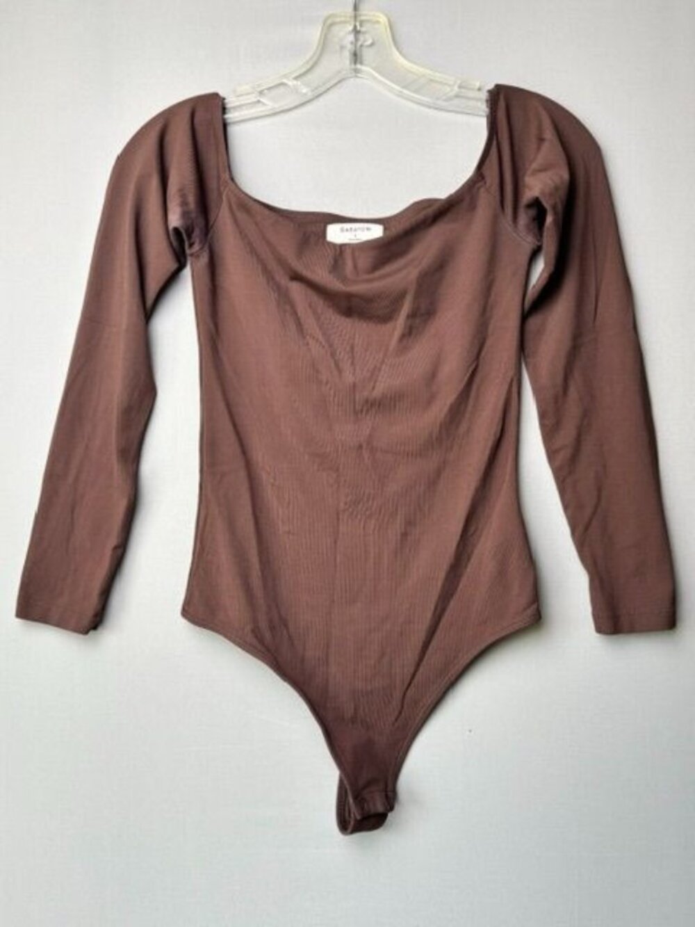 Aritzia Babaton Bodysuit Women's Small Brown Long Sleeve Square Neck Stretch